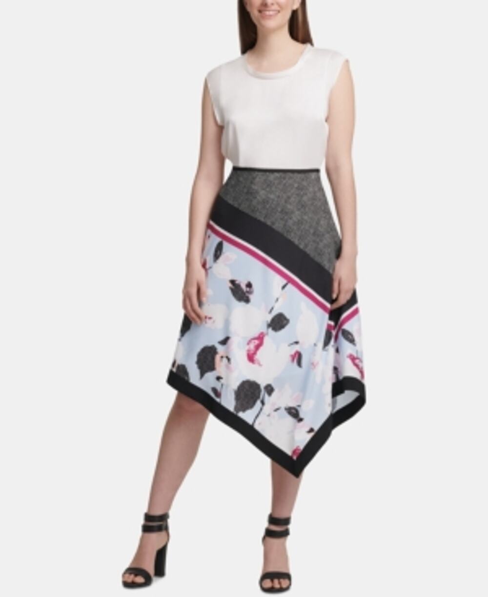 DKNY Floral Printed Asymmetrical Midi Skirt Womens 14